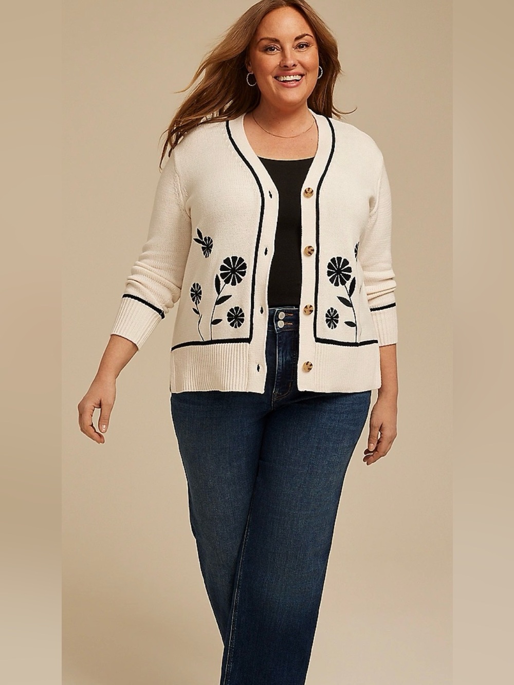 Maurice’s Floral Stitch Button Front Cardigan